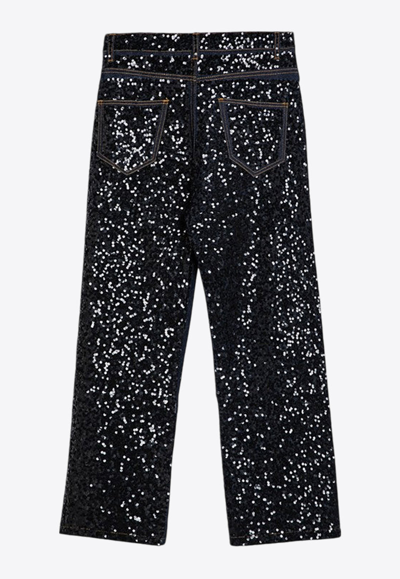 P.A.R.O.S.H Micro Sequins Embellished Straight-Leg Jeans Black D230726CO/P_PAROS-813