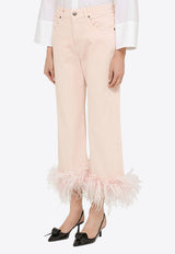 P.A.R.O.S.H Feather-Trimmed Cropped Denim Pants Pink D232293PCO/O_PAROS-085