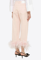 P.A.R.O.S.H Feather-Trimmed Cropped Denim Pants Pink D232293PCO/O_PAROS-085