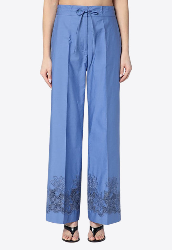 P.A.R.O.S.H Elastic-Waist Pants with Floral-Embroidery Light Blue D232444CO/Q_PAROS-046