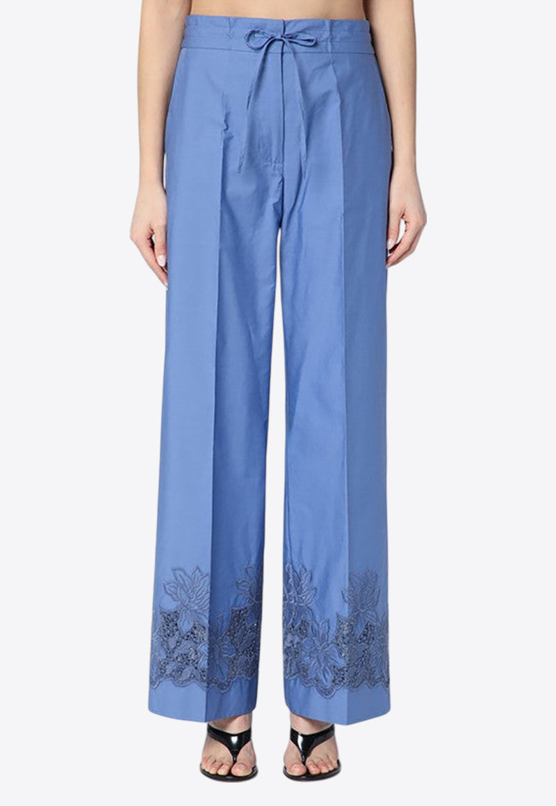 P.A.R.O.S.H Elastic-Waist Pants with Floral-Embroidery Light Blue D232444CO/Q_PAROS-046