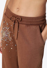 Des Phemmes Crystal Embellished Wide Track Pants Brown D303JCCO/P_DESPH-D0401