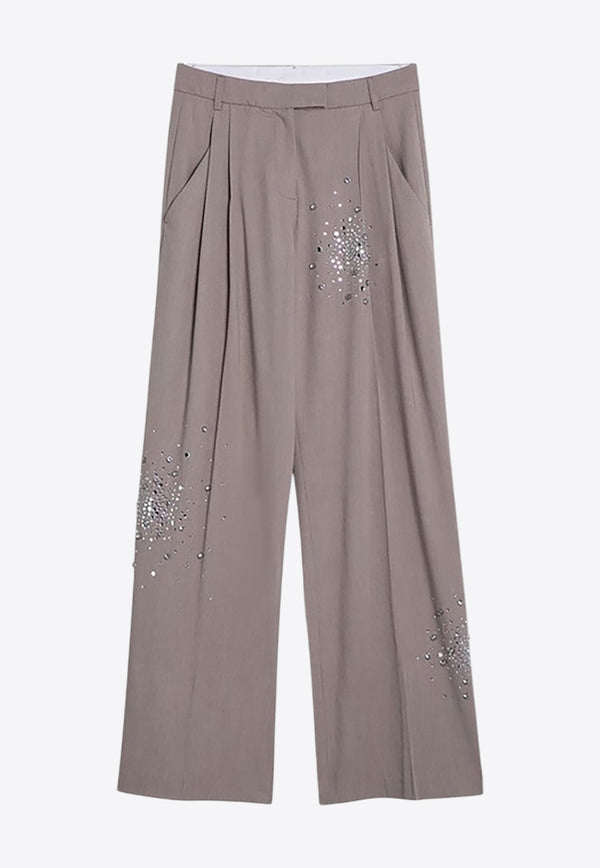 Des Phemmes Palazzo Crystal Embellished Pants Beige D304WHPL/P_DESPH-D0151