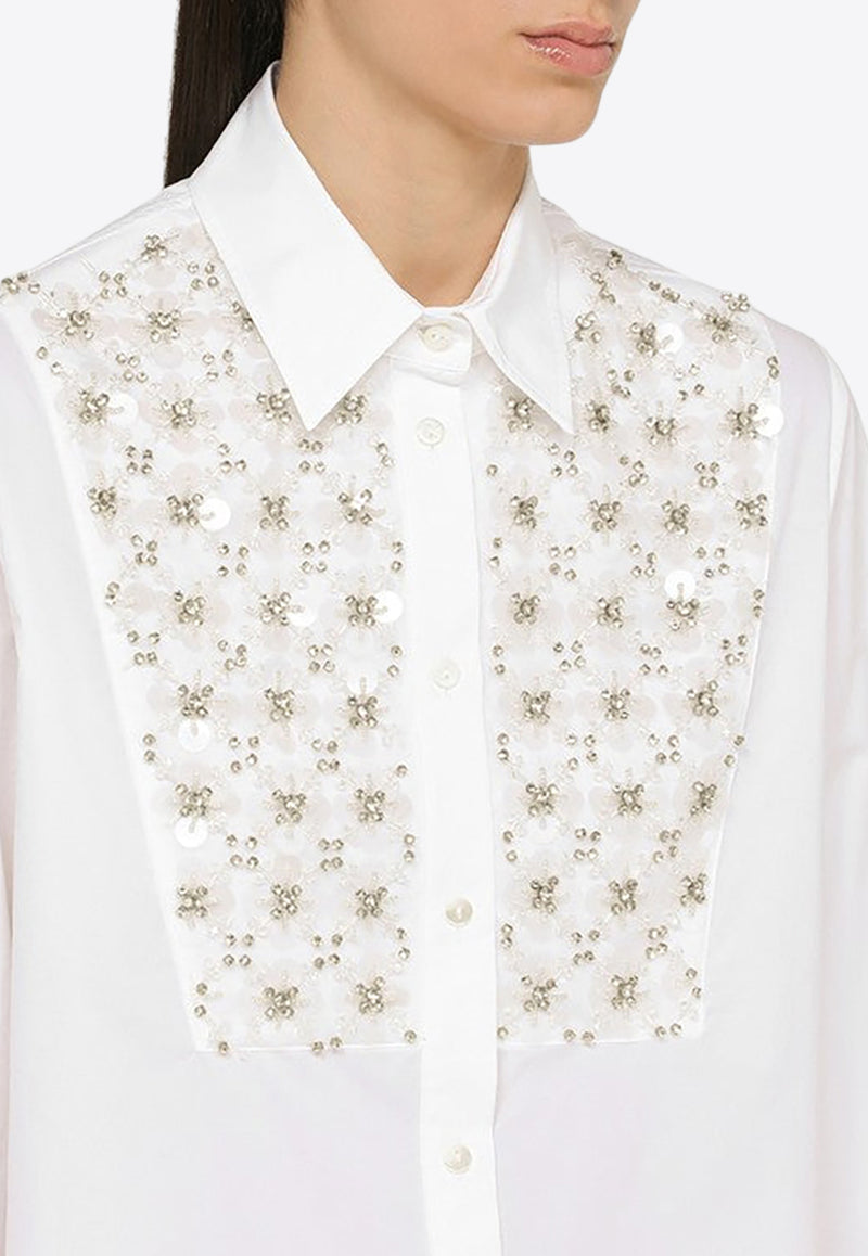 P.A.R.O.S.H Paillette Embroidery Long-Sleeved Shirt White D381191RCO/O_PAROS-001