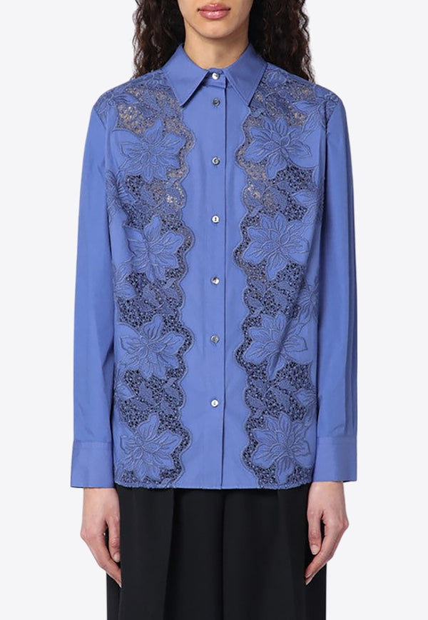 P.A.R.O.S.H Long-Sleeved Shirt with Floral-Embroidery Blue D381222CO/Q_PAROS-046