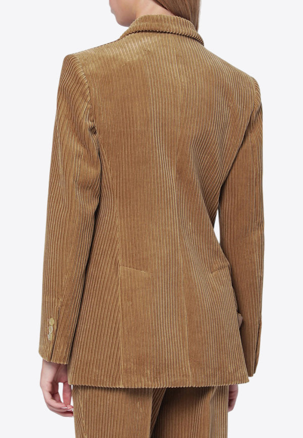 P.A.R.O.S.H Ribbed Velvet Double-Breasted Blazer Camel D420266CO/R_PAROS-006