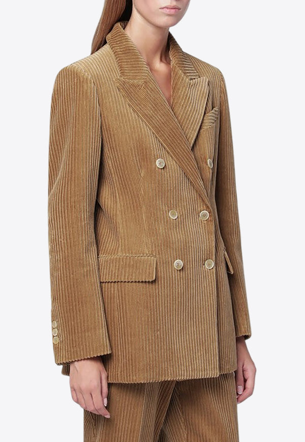 P.A.R.O.S.H Ribbed Velvet Double-Breasted Blazer Camel D420266CO/R_PAROS-006