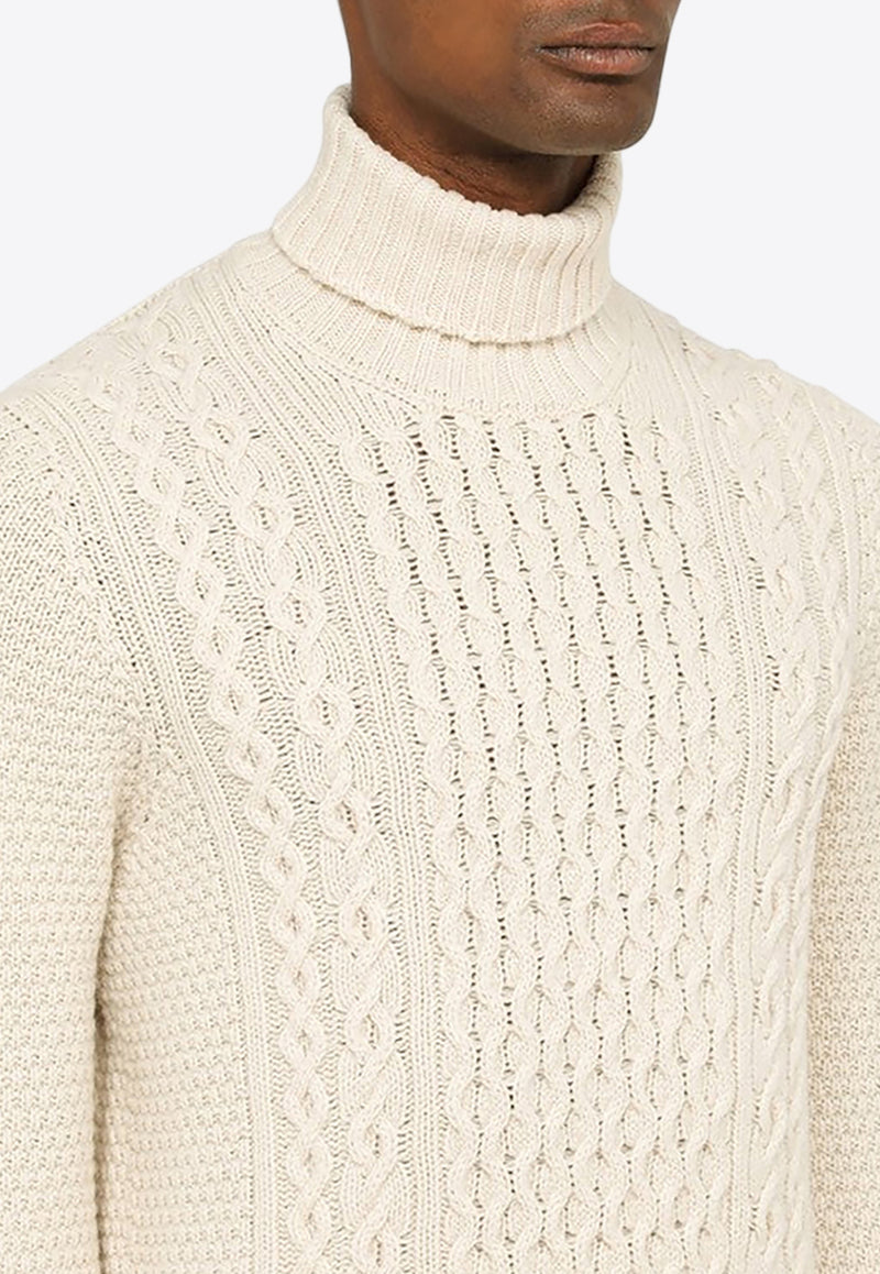 Drumohr Cable-Knit Turtleneck Wool Sweater White D4W124ARWO/N_DRUMH-125