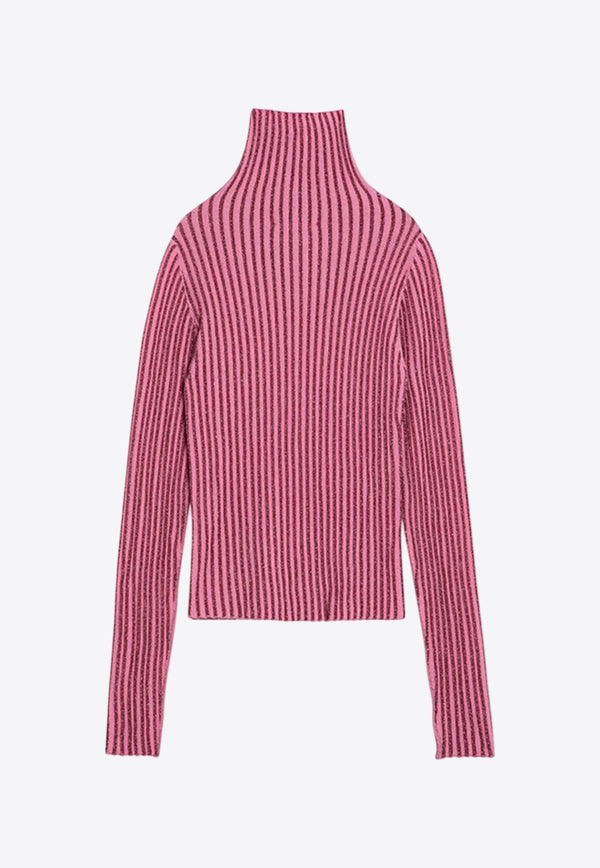 Des Phemmes Lurex-Ribbed Turtleneck Sweater Pink D712KBPA/P_DESPH-D0801