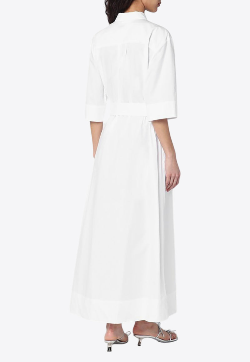 P.A.R.O.S.H Maxi Shirt Dress with Floral Embroidery White D726019CO/Q_PAROS-001