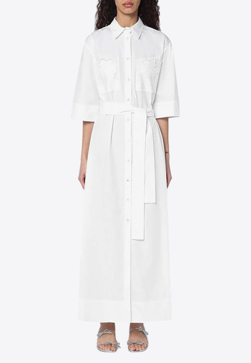 P.A.R.O.S.H Maxi Shirt Dress with Floral Embroidery White D726019CO/Q_PAROS-001