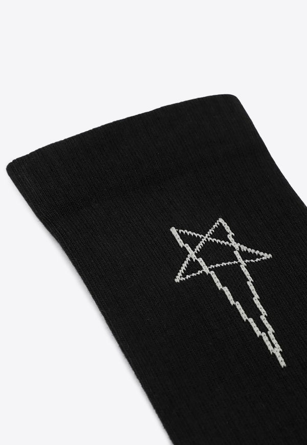Rick Owens DRKSHDW Pentagram Ankle Socks Black DA02E7468SOCKC/R_DARKS-908