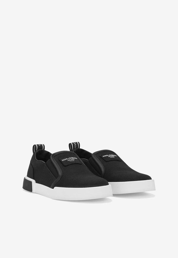 Dolce & Gabbana Kids Boys Portofino Slip-On Sneakers DA0996 A4135 80999 Black