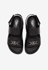 Dolce & Gabbana Kids Girls DG Logo Nappa Leather Sandals Black DA5324 A0230 80999