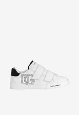 Dolce & Gabbana Kids Boys Studded DG Logo Leather Sneakers  White DA5332 A1196 89697