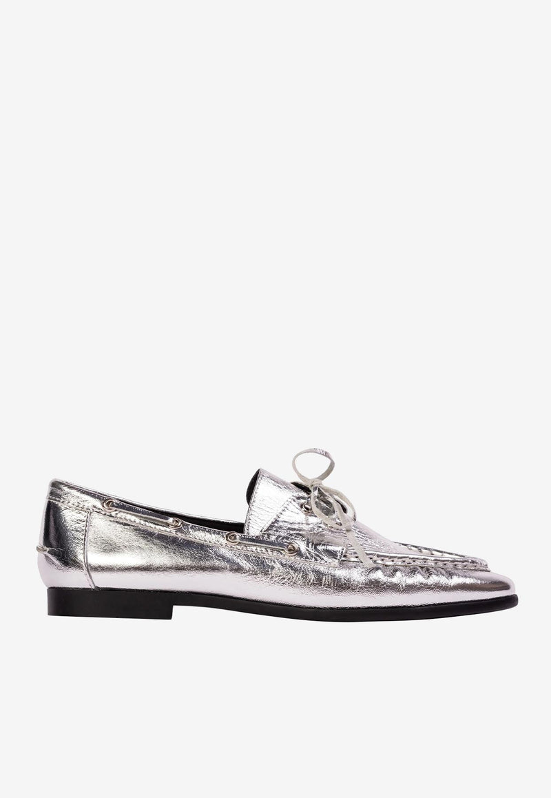 BLACK SUEDE STUDIO Davy Crinkled Metallic Leather Loafers Silver DAVY_SILVER