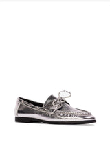BLACK SUEDE STUDIO Davy Crinkled Metallic Leather Loafers Silver DAVY_SILVER