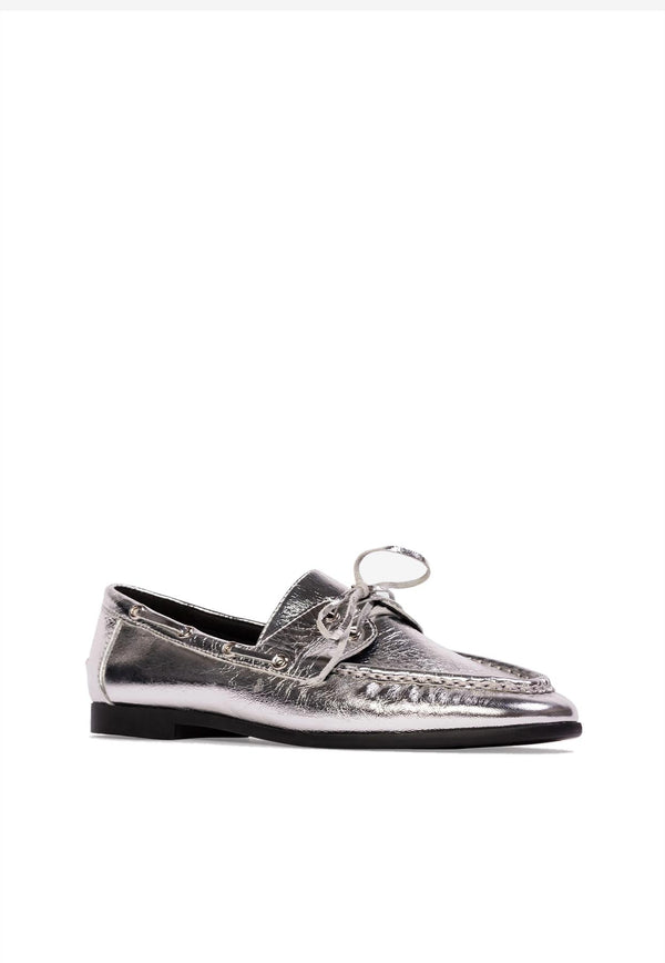 BLACK SUEDE STUDIO Davy Crinkled Metallic Leather Loafers Silver DAVY_SILVER