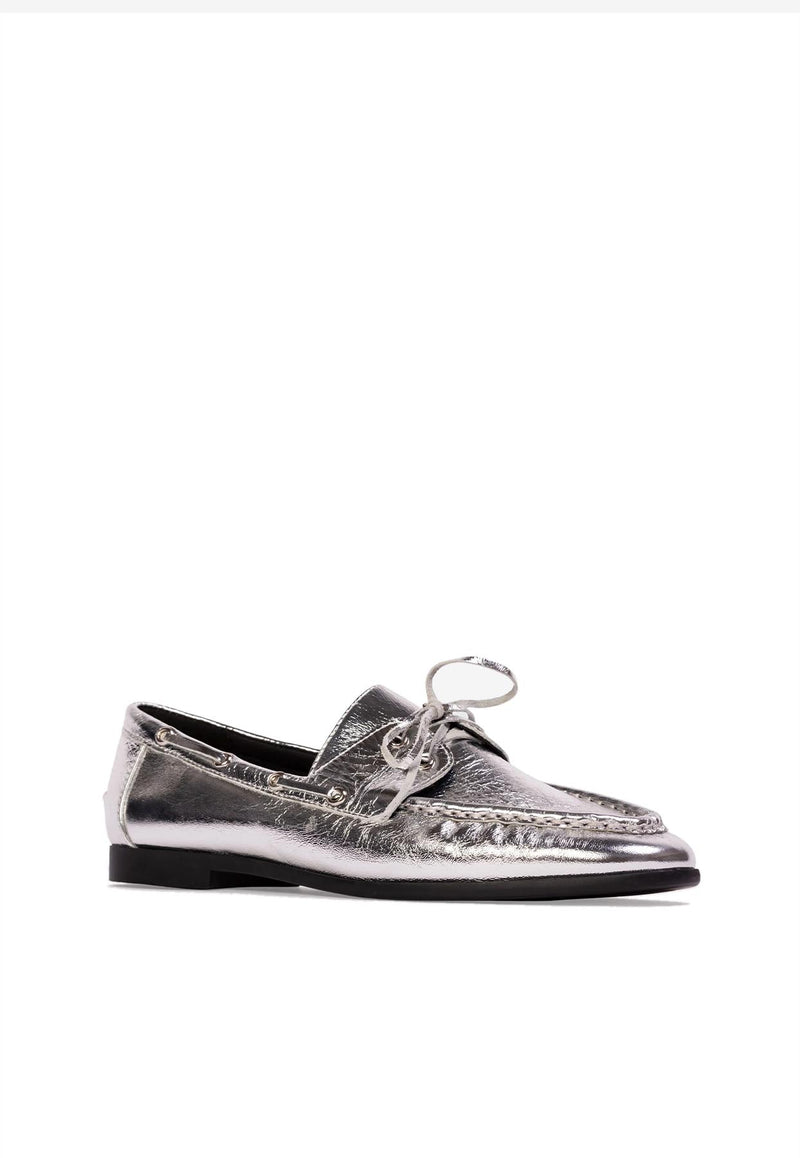 BLACK SUEDE STUDIO Davy Crinkled Metallic Leather Loafers Silver DAVY_SILVER