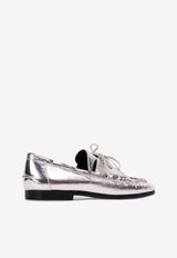 BLACK SUEDE STUDIO Davy Crinkled Metallic Leather Loafers Silver DAVY_SILVER