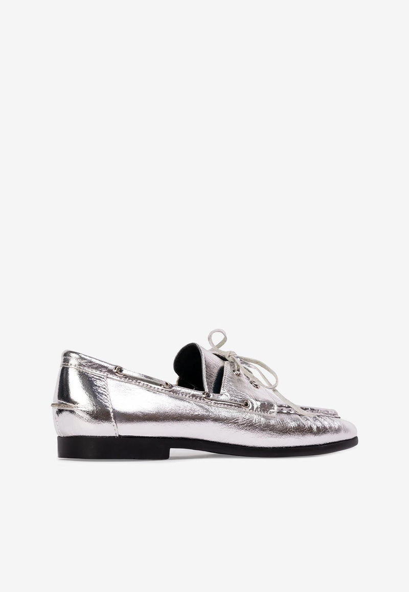 BLACK SUEDE STUDIO Davy Crinkled Metallic Leather Loafers Silver DAVY_SILVER