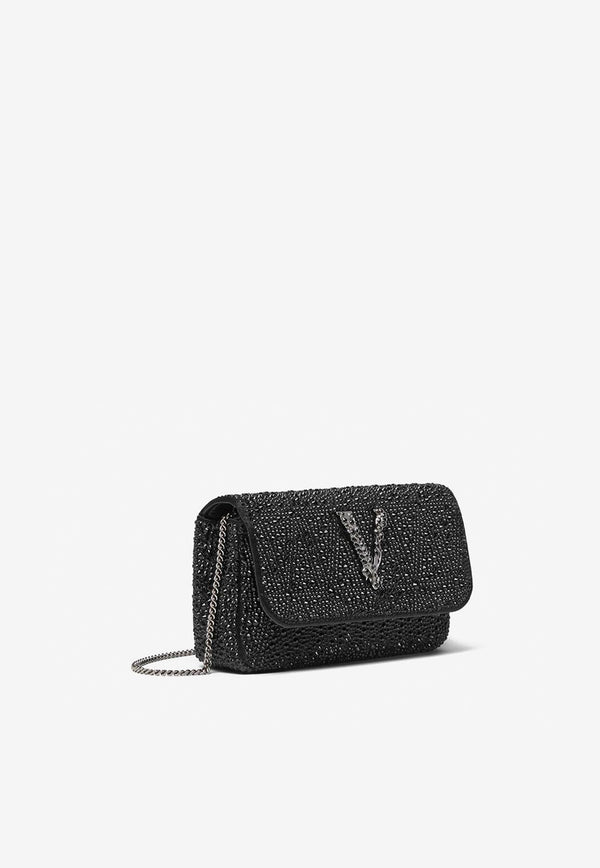 Versace Mini Virtus Rhinestone-Embellished Clutch Bag Black DBFI002 1A06487 1B00E