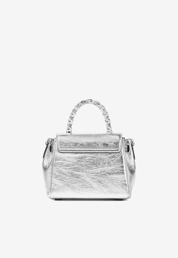 Versace Small Medusa Top Handle Bag in Metallic Leather DBFI040 1A08163 1E01P Silver