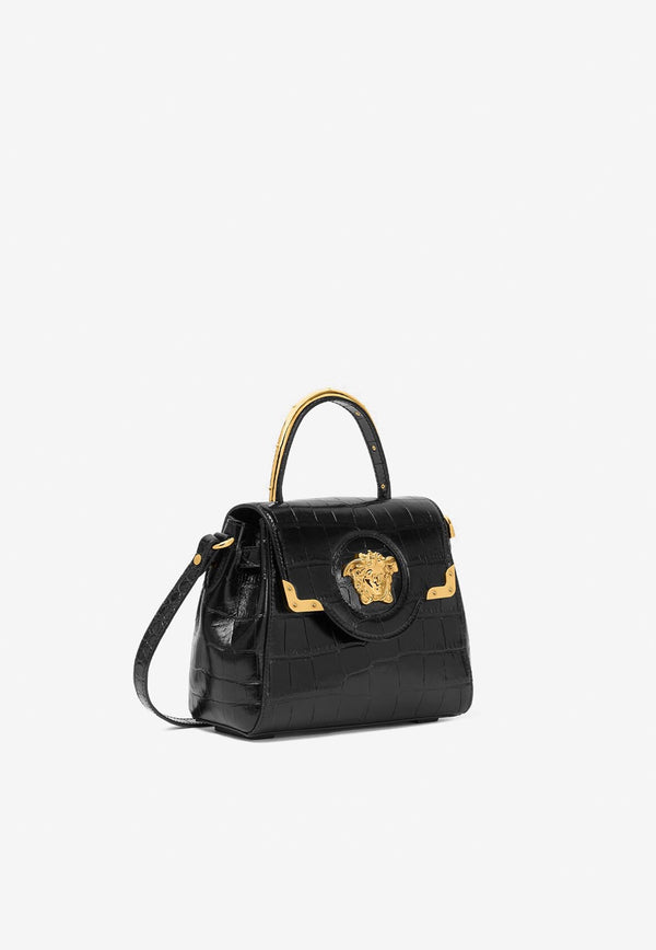 Versace Small La Medusa Top Handle Bag in Croc-Embossed Leather Black DBFI040 1A08724 1B00V