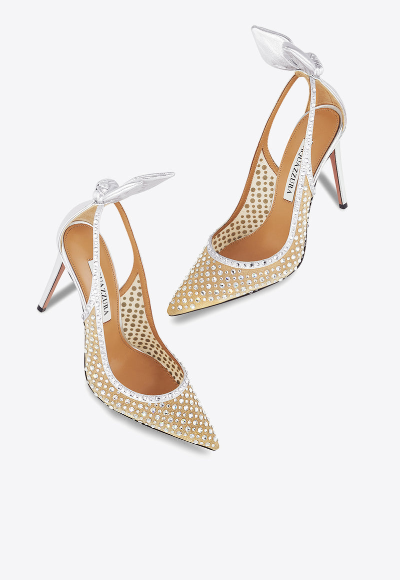 Aquazzura Bow Tie Crystal 105 Tulle Pumps DCTHIGP0-NPU-CCC Silver