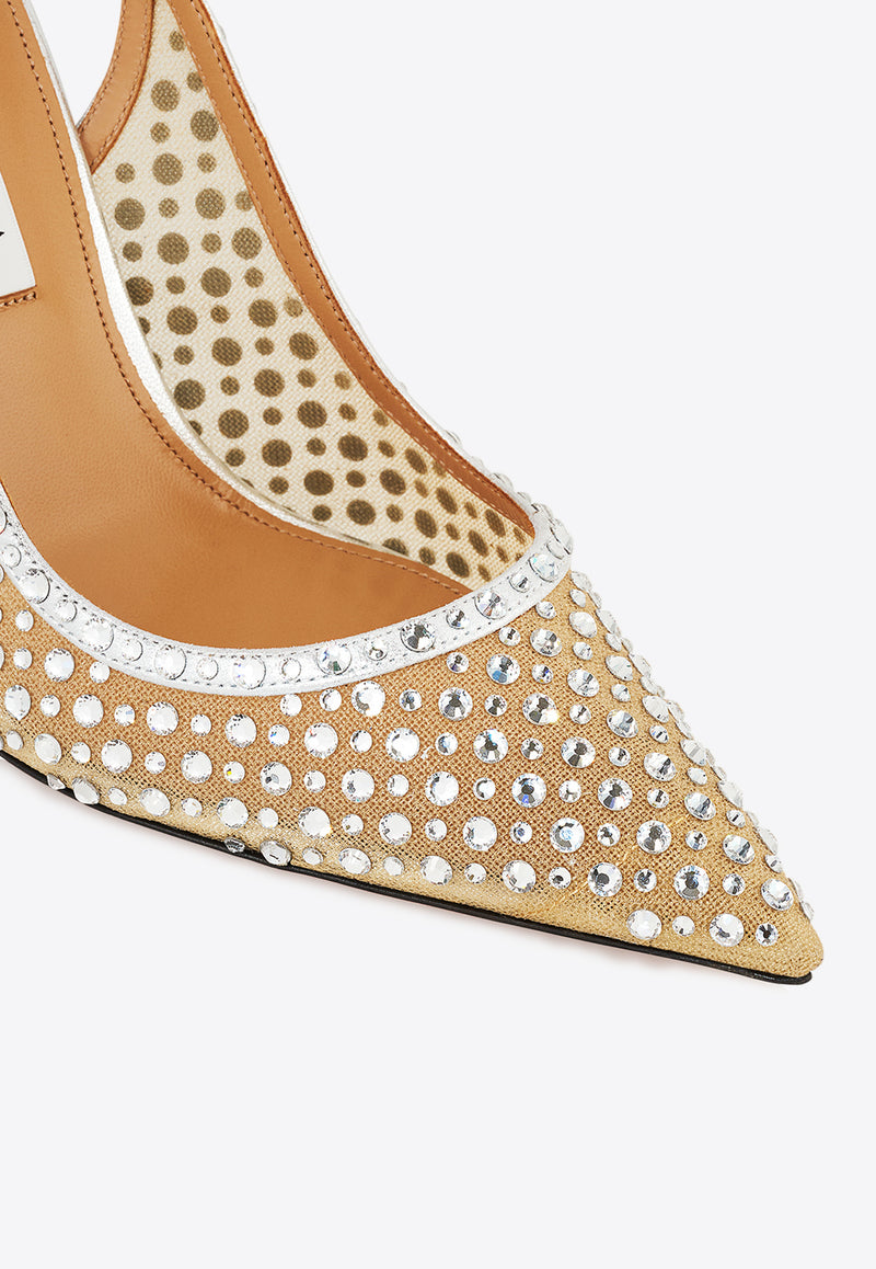 Aquazzura Bow Tie Crystal 105 Tulle Pumps DCTHIGP0-NPU-CCC Silver