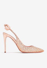 Aquazzura Bow Tie 105 Crystal Tulle Pointed-Toe Flats DCTHIGP1-NWSPET PETAL