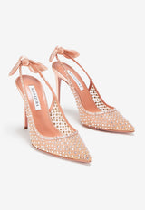 Aquazzura Bow Tie 105 Crystal Tulle Pointed-Toe Flats DCTHIGP1-NWSPET PETAL