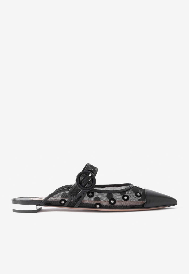 Aquazzura Darling Daisy Pointed-Toe Flat Mules DDYFLAM0-CPD000 BLACK