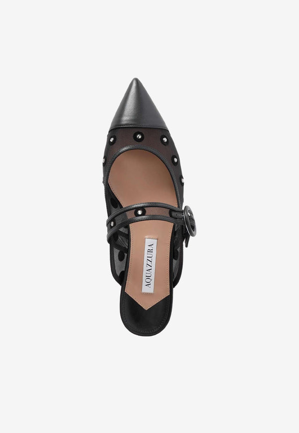Aquazzura Darling Daisy Pointed-Toe Flat Mules DDYFLAM0-CPD000 BLACK