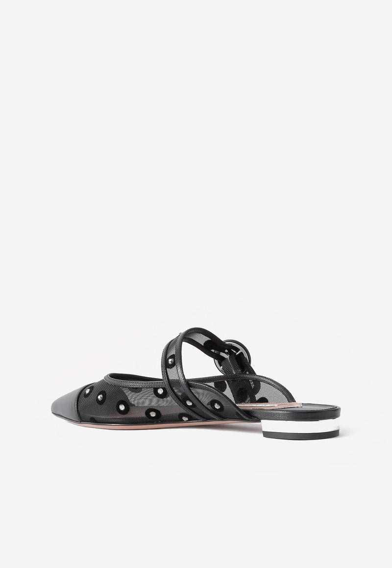 Aquazzura Darling Daisy Pointed-Toe Flat Mules DDYFLAM0-CPD000 BLACK