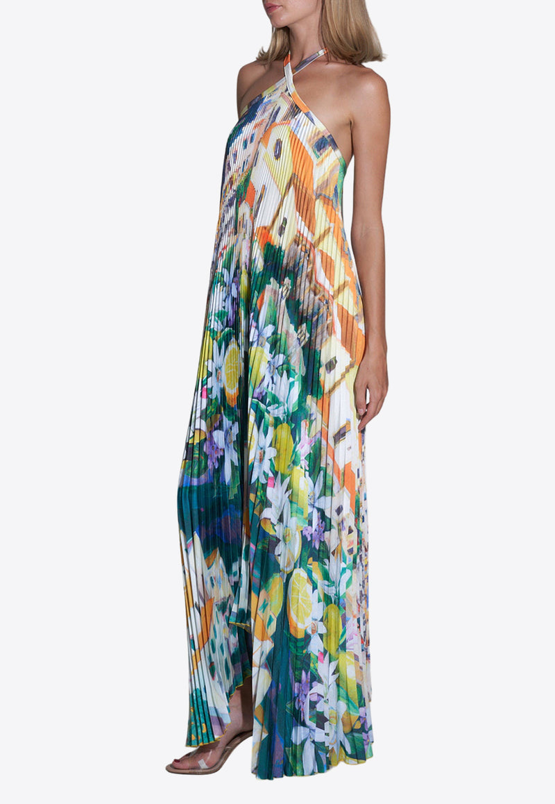 L'IDEE Deese Halterneck Floral Plisse Maxi Dress Multicolor DEESSEGOWN POSITANOFLORAL