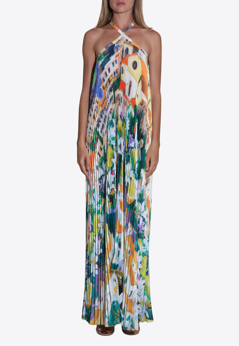 L'IDEE Deese Halterneck Floral Plisse Maxi Dress Multicolor DEESSEGOWN POSITANOFLORAL