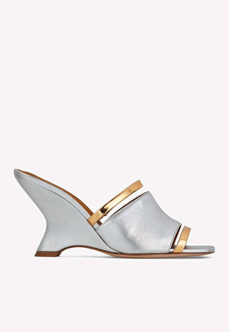 Malone Souliers Demi 80 Metallic Leather Mules Silver DEMI WEDGE 80-2 SILVER/GOLD