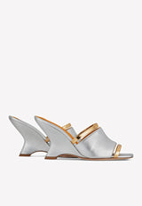 Malone Souliers Demi 80 Metallic Leather Mules Silver DEMI WEDGE 80-2 SILVER/GOLD