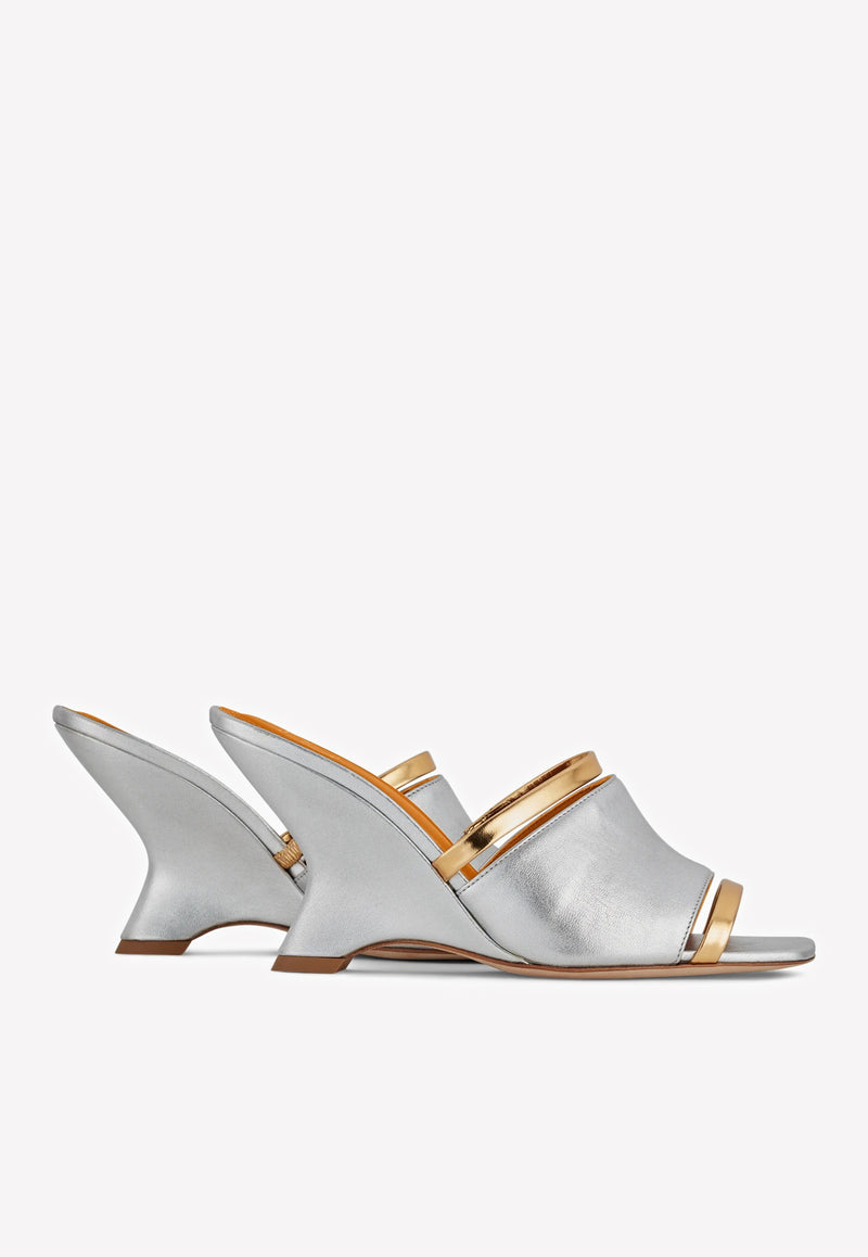 Malone Souliers Demi 80 Metallic Leather Mules Silver DEMI WEDGE 80-2 SILVER/GOLD