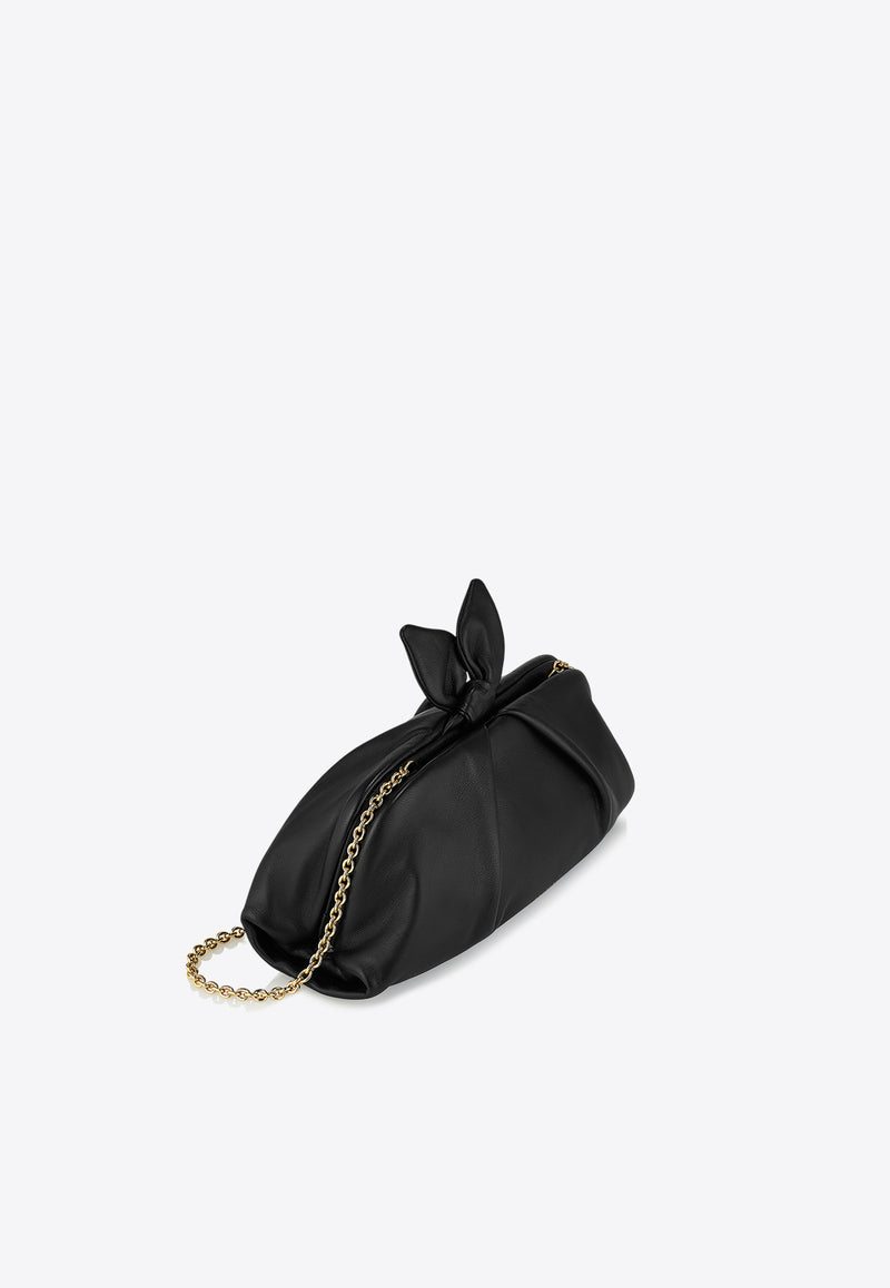 Aquazzura Bow Tie Clutch in Nappa Leather DENCLUC1-NAP-BLD Black