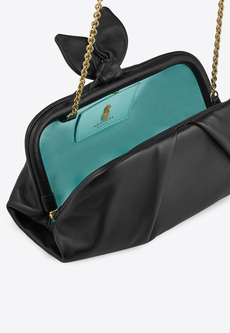 Aquazzura Bow Tie Clutch in Nappa Leather DENCLUC1-NAP-BLD Black