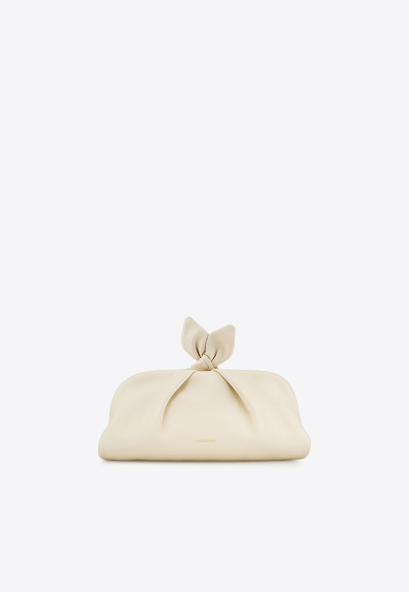 Aquazzura Bow Tie Clutch in Nappa Leather DENCLUC1-NAP-LTL White