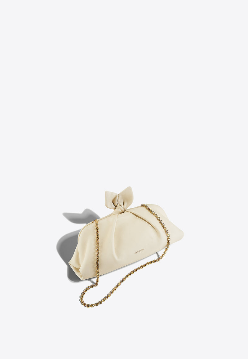 Aquazzura Bow Tie Clutch in Nappa Leather DENCLUC1-NAP-LTL White