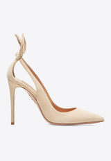 Aquazzura Bow Tie 105 Suede Pumps DENHIGP0-SUE-ECA Beige