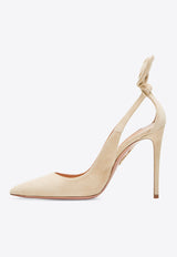 Aquazzura Bow Tie 105 Suede Pumps DENHIGP0-SUE-ECA Beige
