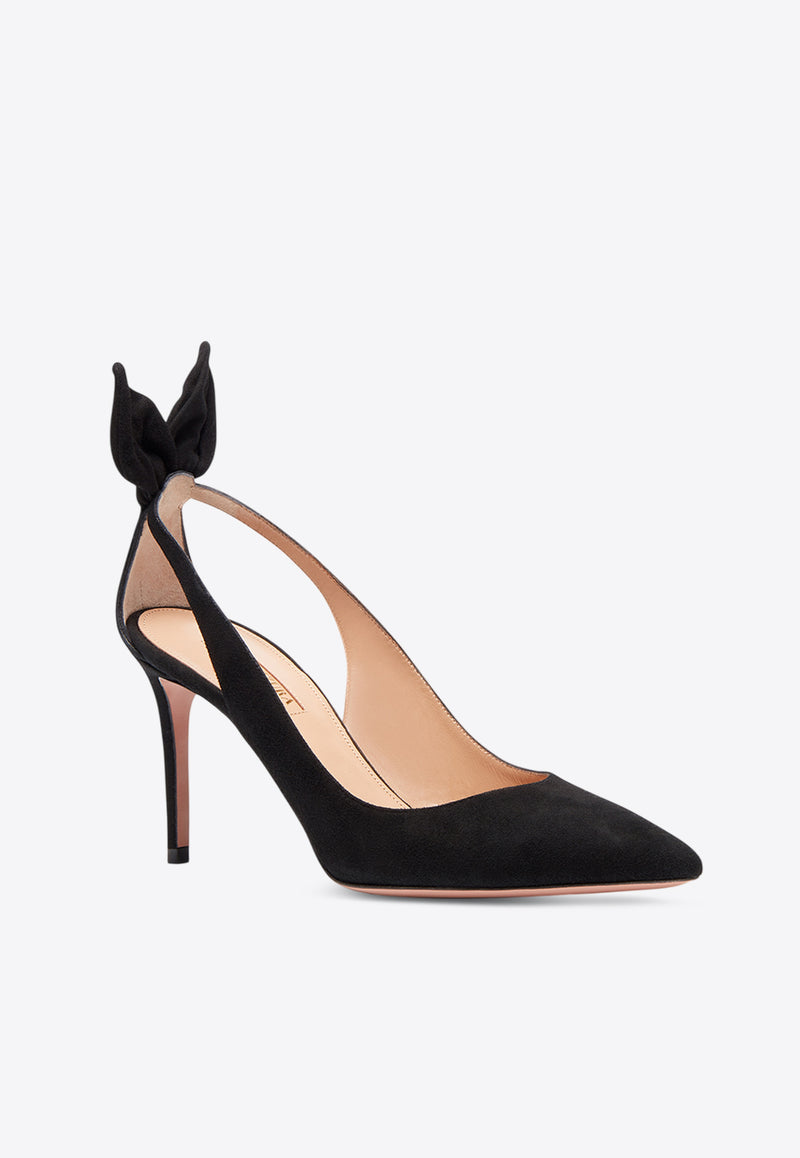 Aquazzura Bow Tie 85 Suede Pumps DENMIDP0-SUE-000 Black