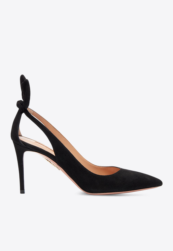 Aquazzura Bow Tie 85 Suede Pumps DENMIDP0-SUE-000 Black