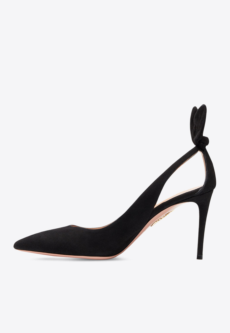 Aquazzura Bow Tie 85 Suede Pumps DENMIDP0-SUE-000 Black