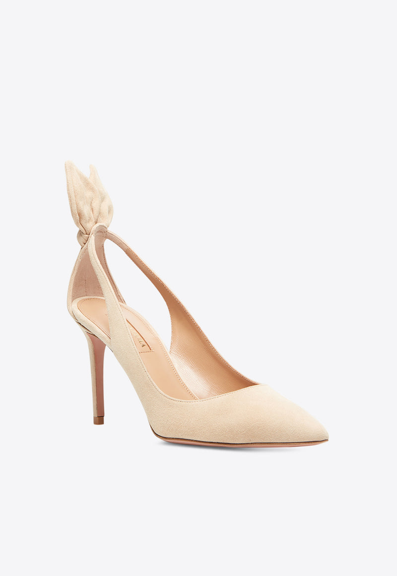 Aquazzura Bow Tie 85 Suede Pumps DENMIDP0-SUE-ECA Beige